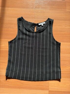 Black Pinstripe Sleeveless Crop Tank